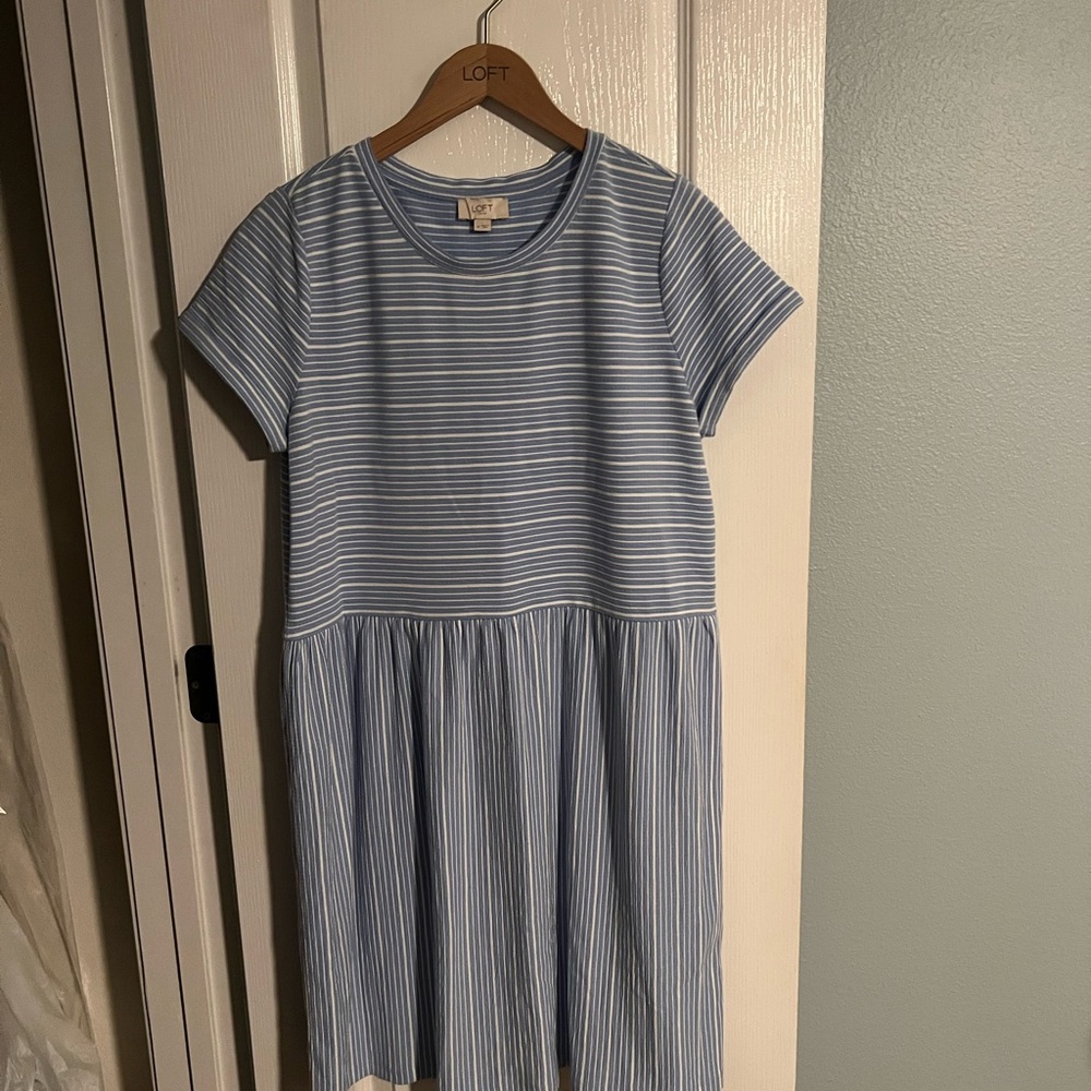 LOFT Blue Striped Casual Dress